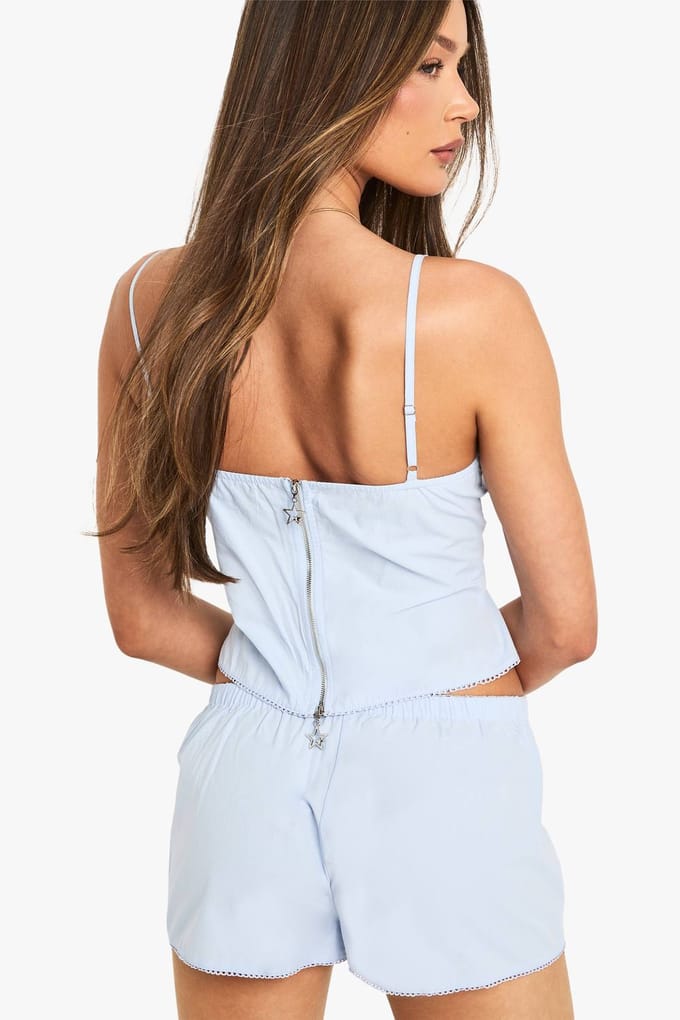 boohoo Dames Shorts met knoopdetails | Blue | Maat: 6