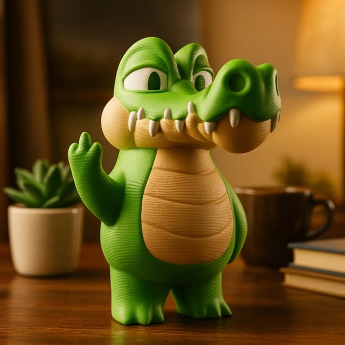 AnimalsAttitude – Grote Krokodil Figurine met Middelvinger – 3D-geprint PLA Beeldje – Striking Display Decor & Unique Cadeau