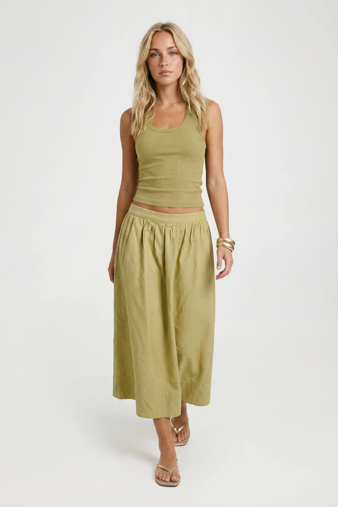 boohoo Dames Linnen Look Volume Midaxi Rok | Pistachio | Maat: 12