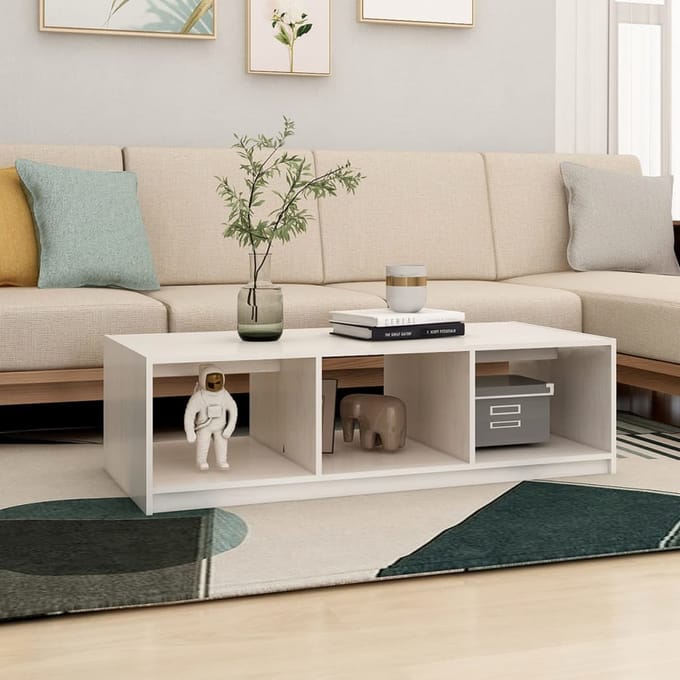 vidaXL - Salontafel - 110x50x34 - cm - massief - grenenhout - wit