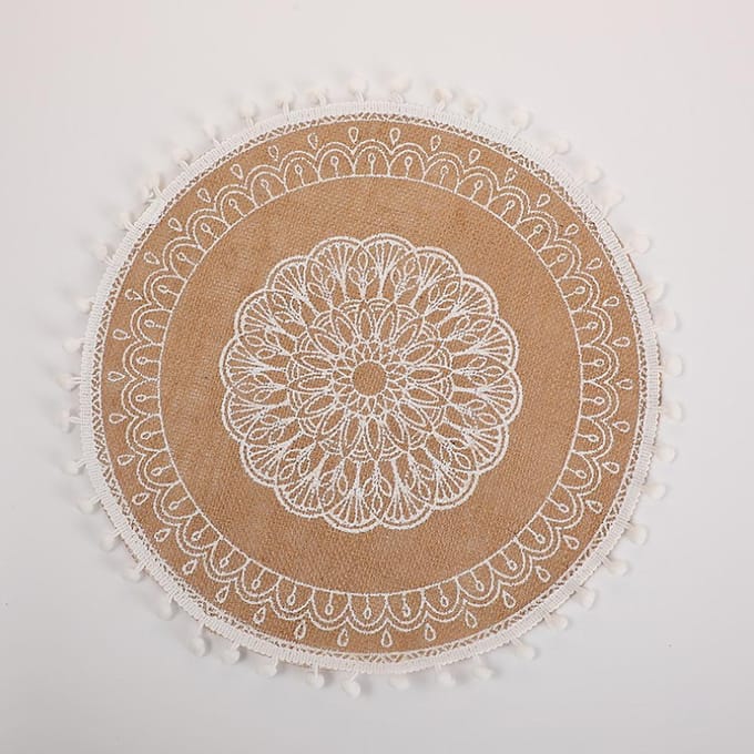 1 Pièce Napperons Ronds en Coton et Lin Boho Tissés Napperons Résistants à la Chaleur Décor de Table de Salle à Manger 38CM beige
