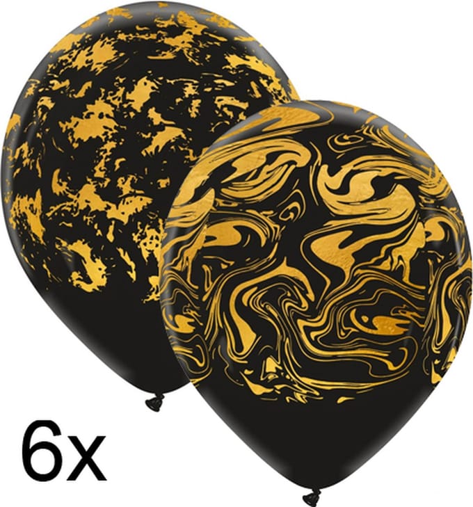 Zwart-goud ballonnen marble mix, 30cm