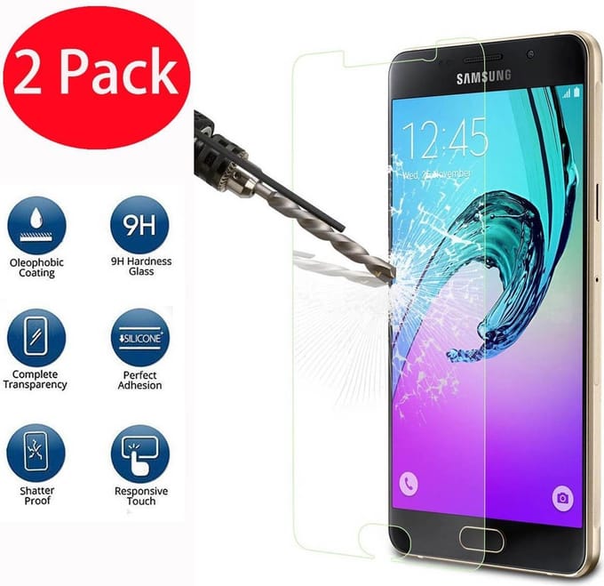 2x Screenprotector Tempered Glass Glazen Gehard Screen Protector 2.5D 9H (0.3mm) - Glasplaatje Geschikt voor: Samsung Galaxy A3 2016