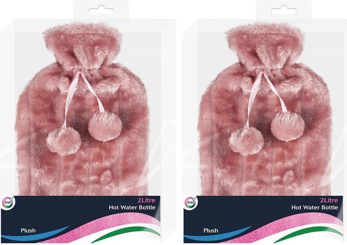 DID Warmwaterkruik - 2x - met zachte pluche hoes - lila paars - 2L - kruik