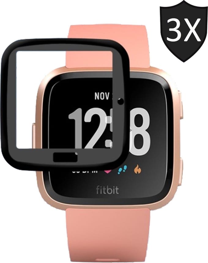 3x Screenprotector geschikt voor Fitbit Versa - Glazen Gehard Full Screen Cover Volledig Beeld