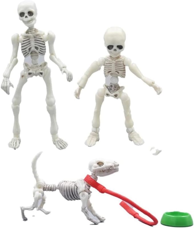 3 Delige Set Beweegbare Mini Skelet Modellen met Hond Beeldjes Decoratie