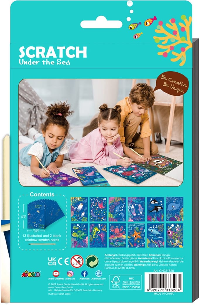 AVENIR Scratch Art Boek A5 - Zeeleven - 15 Pagina's - Creatief Spelen - 5 Jaar