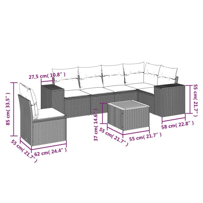 vidaXL - 7-delige - Loungeset - met - kussens - poly - rattan - beige