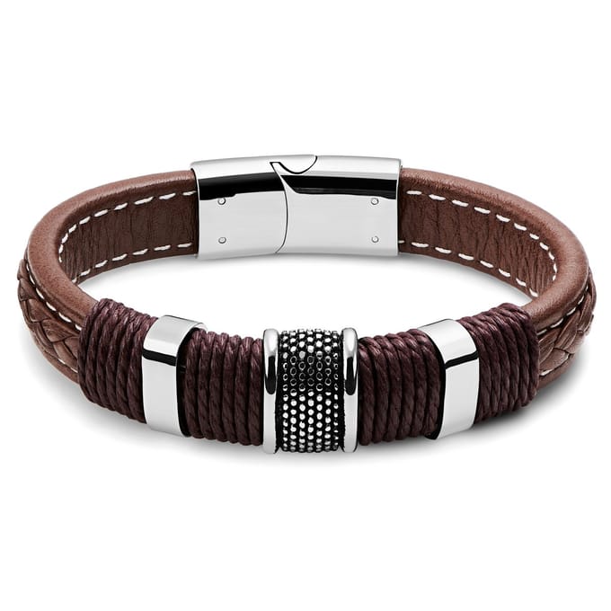 Icon | Armband van Bruin Leer en Roestvrij Staal