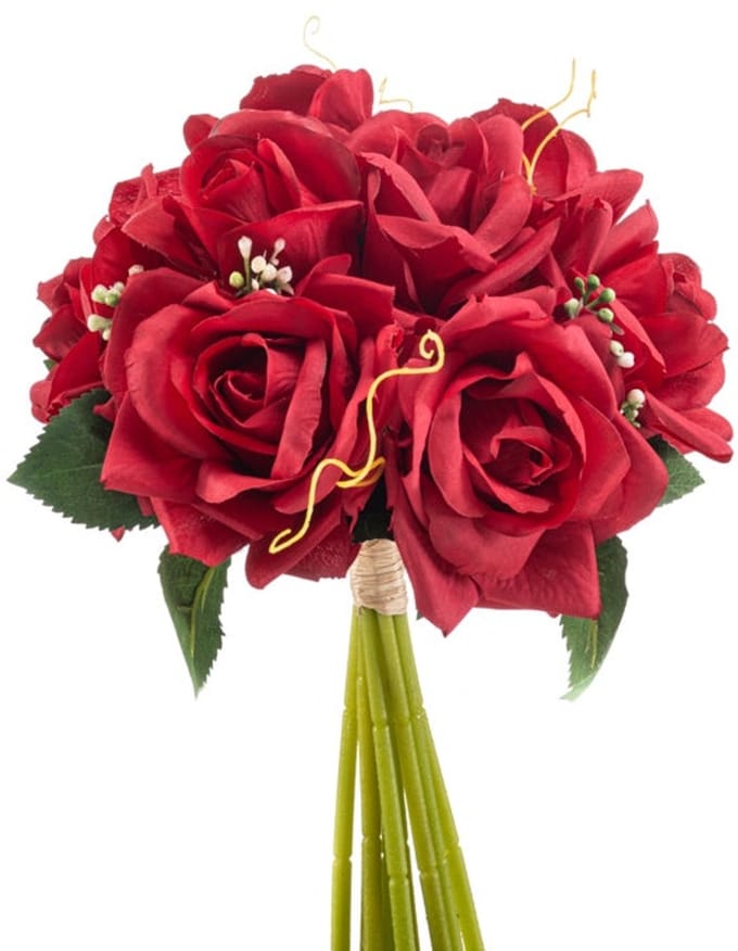 Emerald - Kunstbloem Roos bundel 28cm rood - Kunstplant voor binnen