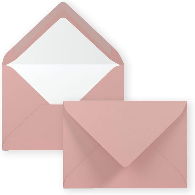 100x Oudroze Enveloppen DIN B6 (12,5 x 17,6 cm) Geribbeld Papier met Zijdevoering