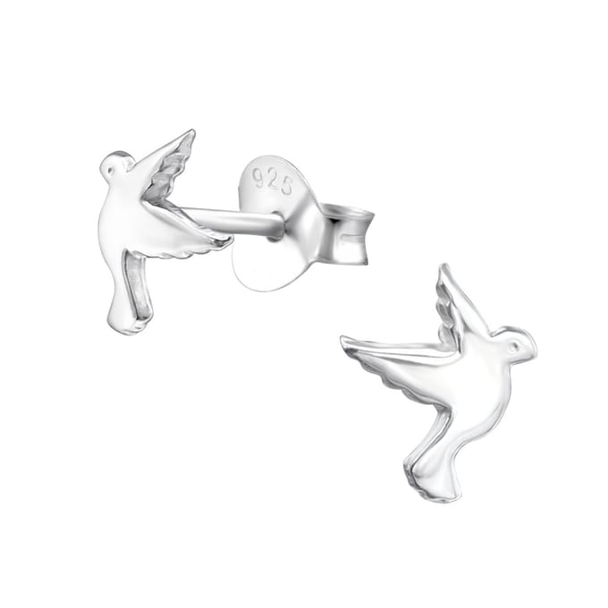 Joy|S - Zilveren vogel oorbellen - 6 x 7 mm - oorknoppen