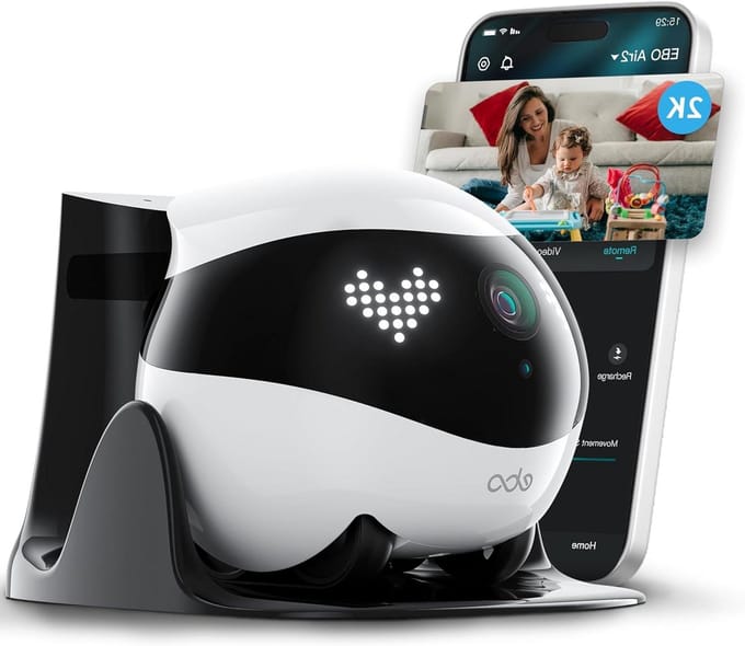 Bewakingsrobot met Camera - Huisrobot Camera - Thuis Bewaken - Zelfopladend - 9.5 x 9.5 x 8.9 cm - Wit