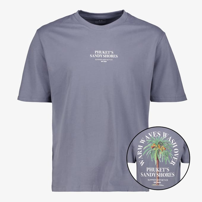 JJ REBEL heren T-shirt met backprint grijs - Maat S