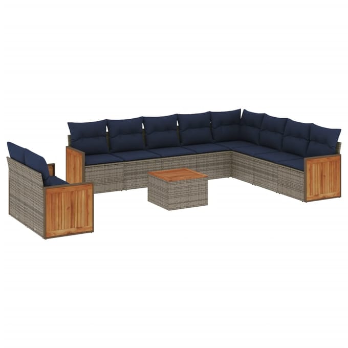 vidaXL - 11-delige - tuinbankset - met - kussens, - grijs - polyrotan