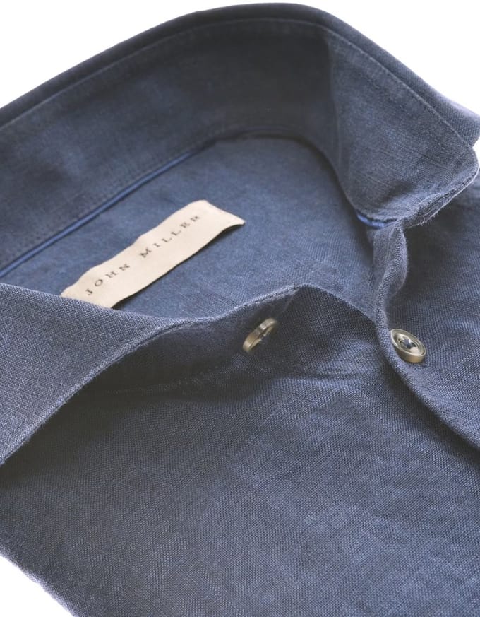 Linnen overhemd John Miller Tailored Fit donkerblauw