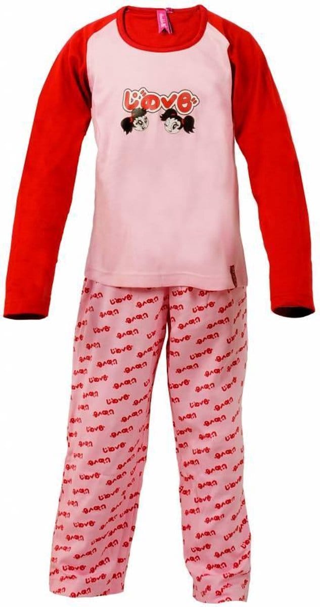 AnnaRebella Meisjes Pyjama - 100% Katoen - Roze-Rood - Maat 128
