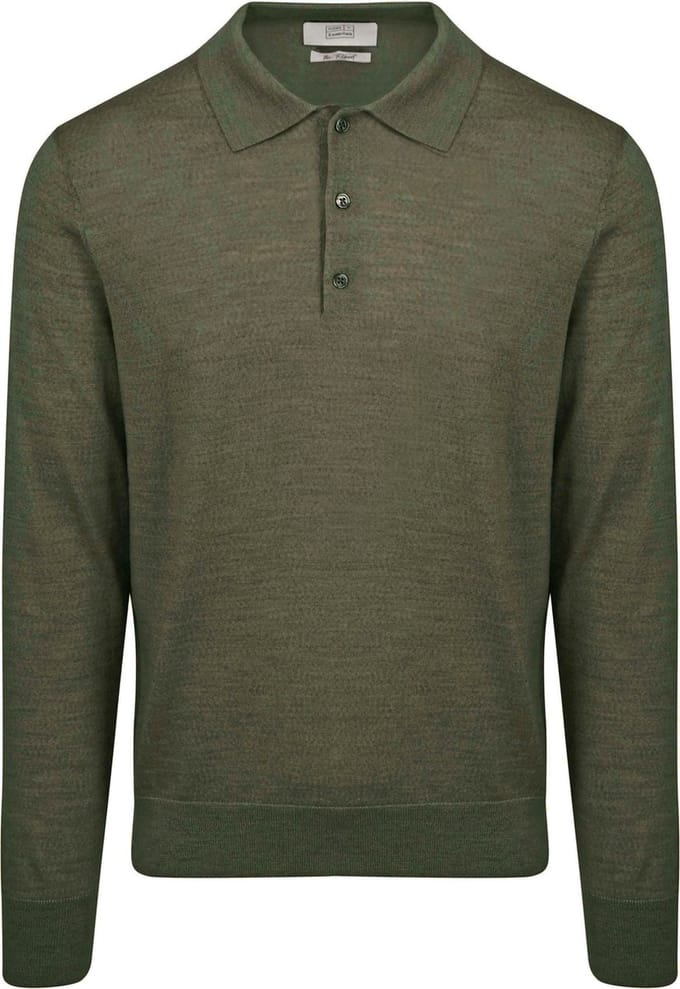 King Essentials The Robert Long Sleeve Poloshirt Merino Army Groen - Maat S - Heren - Pullovers