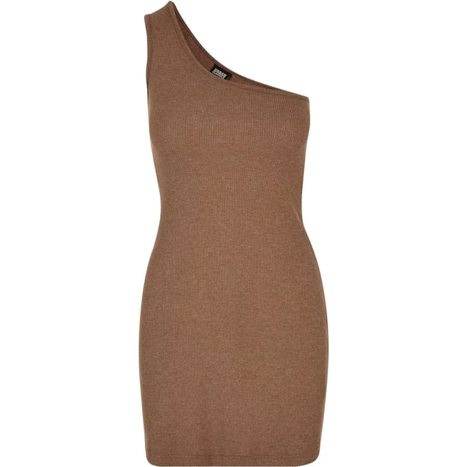 Urban Classics - Rib One Shoulder Korte jurk - 3XL - Bruin