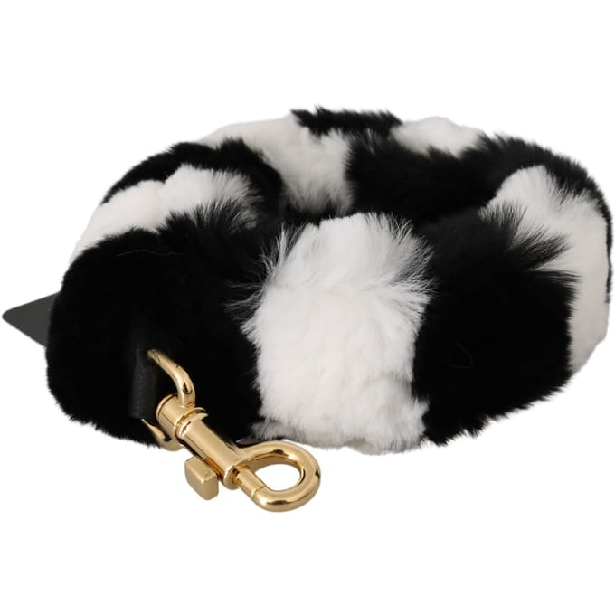 Dolce & Gabbana Black White Lapin Fur Accessoire schouder damesriem