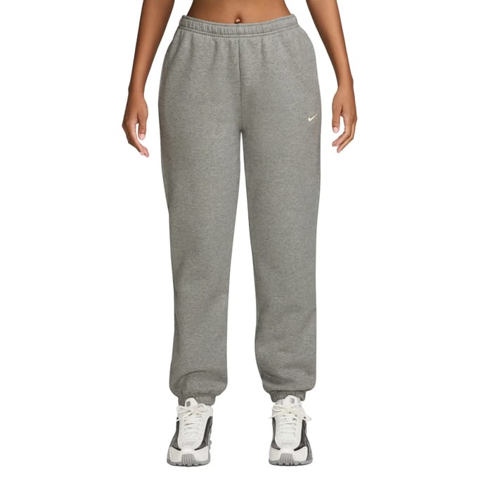 Nike sportswear studio fleece mid-rise standard cuffed pantst in de kleur grijs.