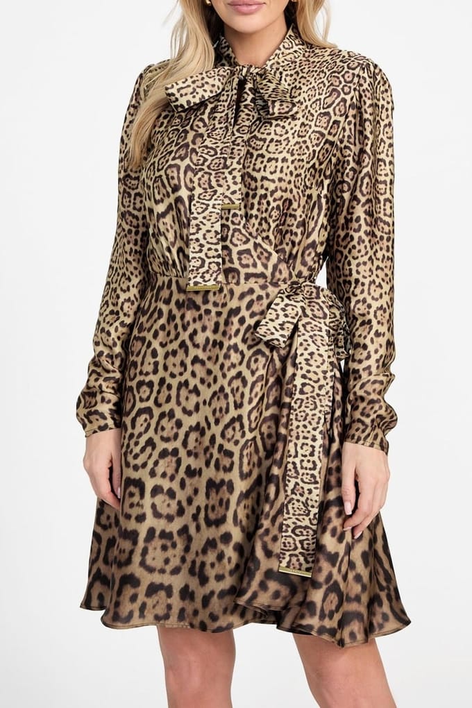 GUESS Alanis Wrap W/tie Ls Charming Leopard Deg Größe: 44 | Blusenkleider Outlet | Damen
