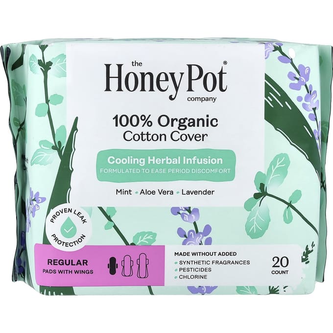 The Honey Pot Company, Biologische Kruideninfusie Normale Maandverbanden, Met Vleugels, 20 Stuks pink