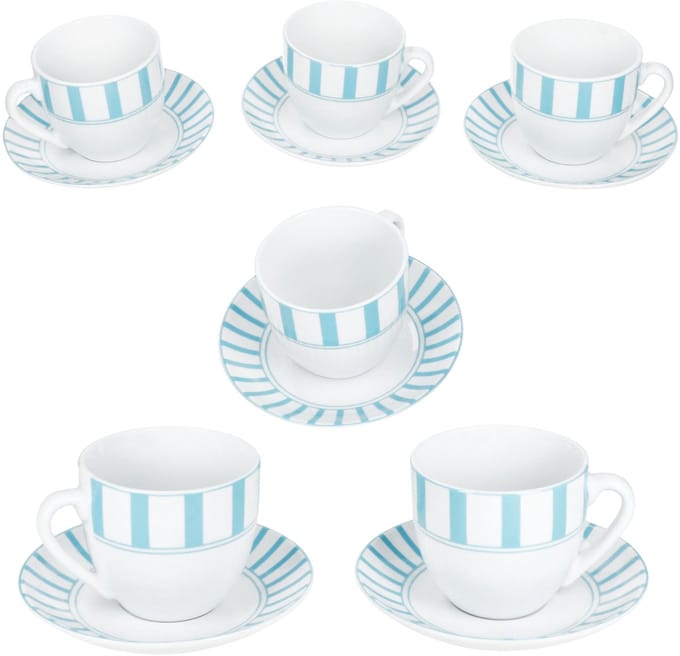 MamboCat Set van 6 SPLIT TURQUOISE porselein kop en schotel 6 person