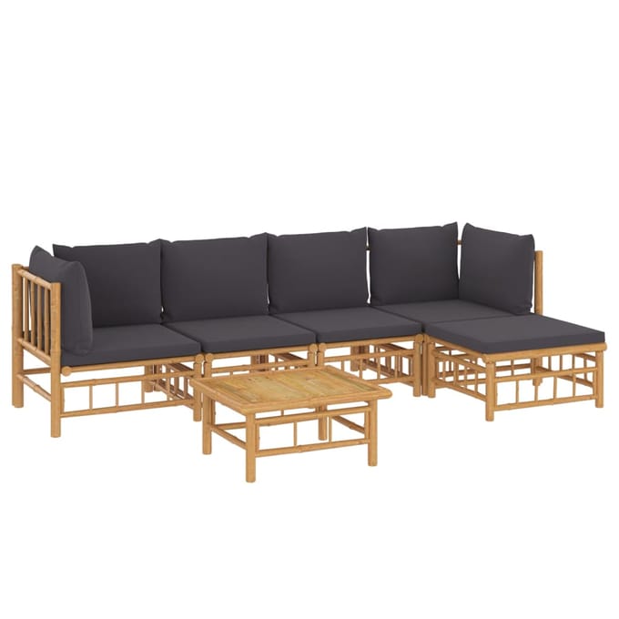 vidaXL - 6-delige - Loungeset - met - kussens - bamboe - donkergrijs