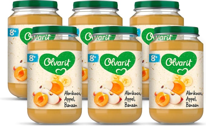 Olvarit Fruithapje 8+ Maanden – Abrikoos Appel Banaan - 6 x 200g