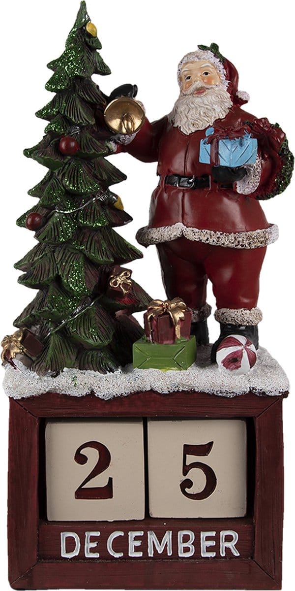 Clayre & Eef Beeld Kerstman 16x10x34 cm Rood Groen Kunststof Kerstdecoratie