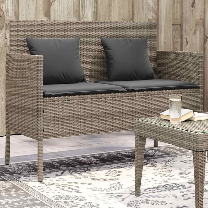 vidaXL - Tuinbank - met - kussens - poly - rattan - grijs