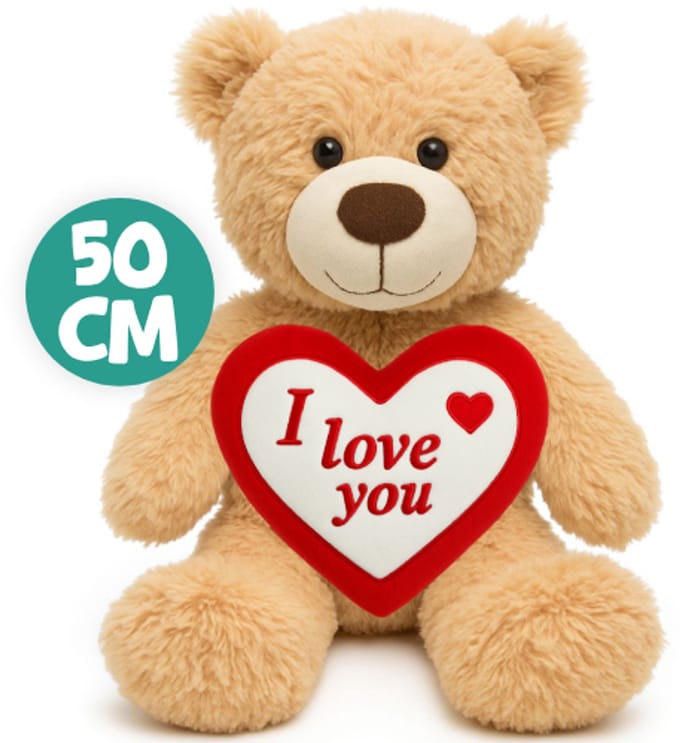Teddybeer Bart (Beige) met Hart Pluche Knuffel Knuffelbeer 50 cm