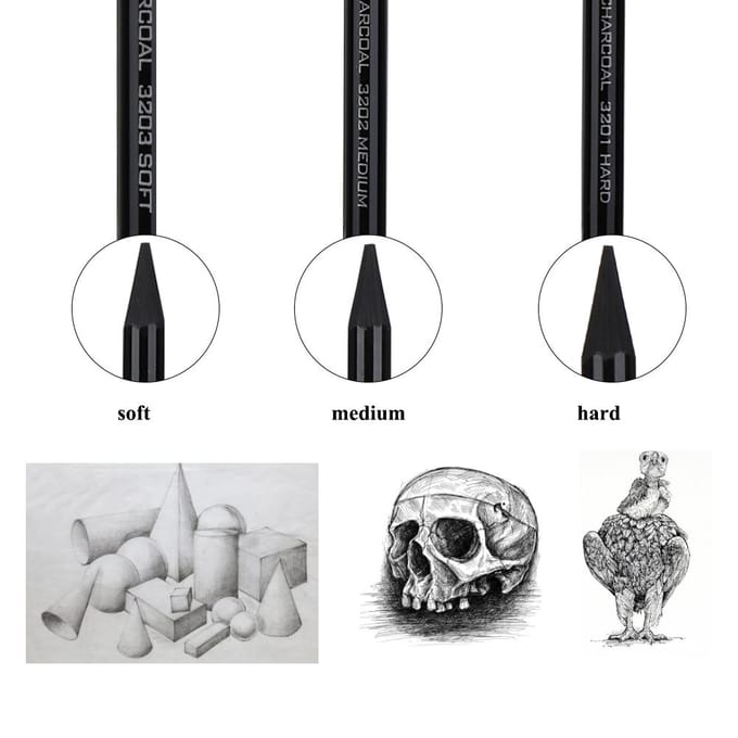 3 stuks Puur Koolstof Schetspotlood Professioneel HardMediumZacht Houtloos Houtskoolpotlood Tekenset gray