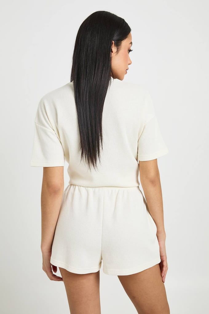 boohoo Dames Wafel Henley Short | Ecru | Maat: 36