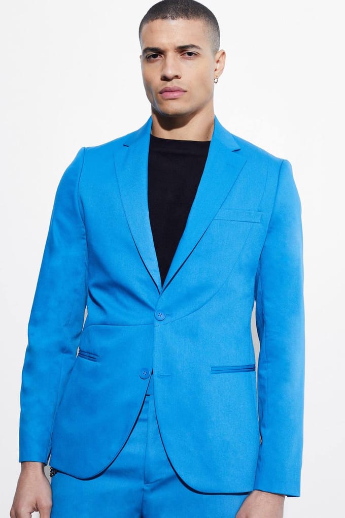 Oversized Single Breasted Suit Jacket | Blue | Size 48