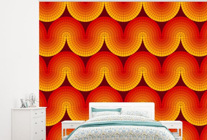 Behang - Fotobehang Design - Retro - Rood - Abstract - Breedte 325 cm x hoogte 260 cm