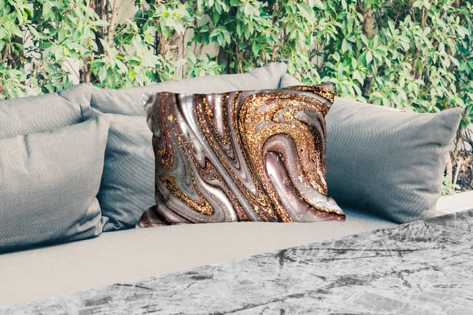Buitenkussens - Tuin - Marmerlook - Goud - Glitter - Luxe - Marmer - Wit - 50x30 cm