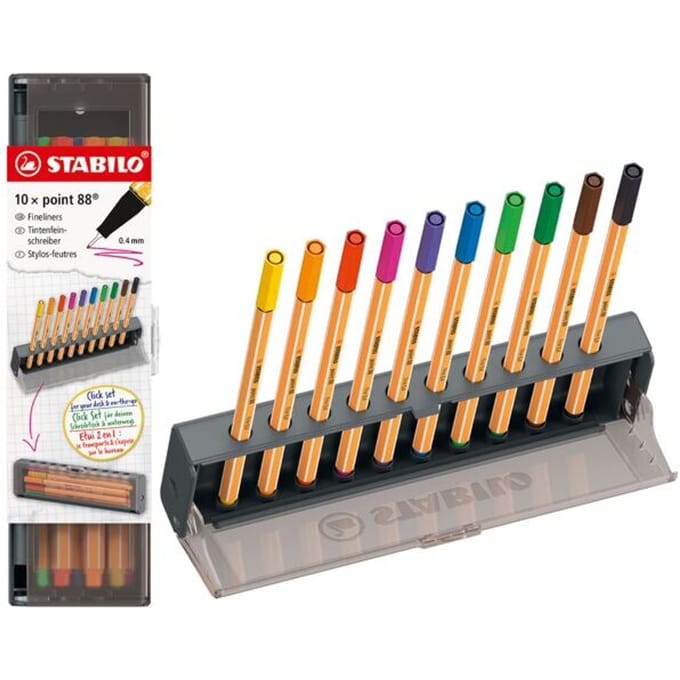 STABILO point 88 - Premium Fineliners - Click Set - 10 Verschillende Kleuren