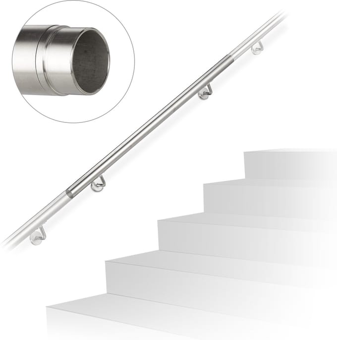 rvs trapleuning - koppelbaar - binnen - buiten - 100 cm - Ø 42mm - met houder - zilver