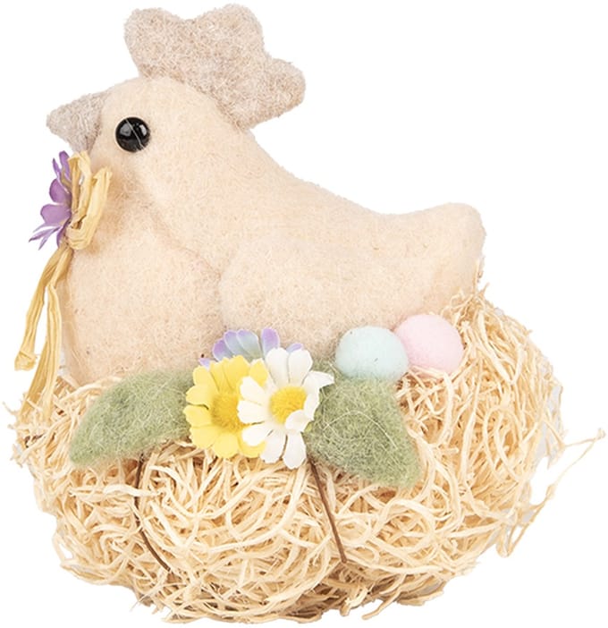 Clayre & Eef Decoratie Beeld Kip 10x11x13 cm Beige Textiel