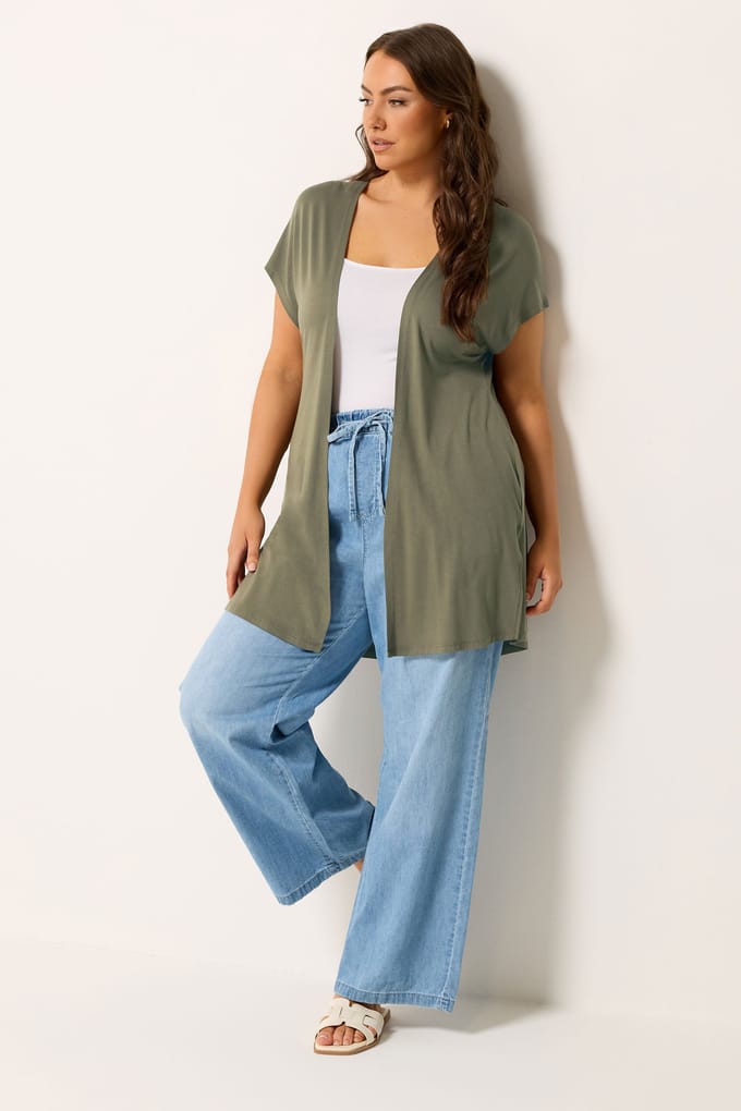 Yours Kaki Groene Kimono Met Aangegroeide Mouwen Size 46