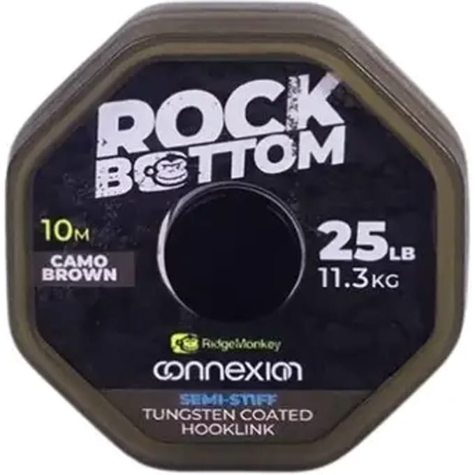 Ridgemonkey Connexion Rock Bottom Tungsten Semi Coated Hooklink 20 M Karperlijn Goud 25 Lbs