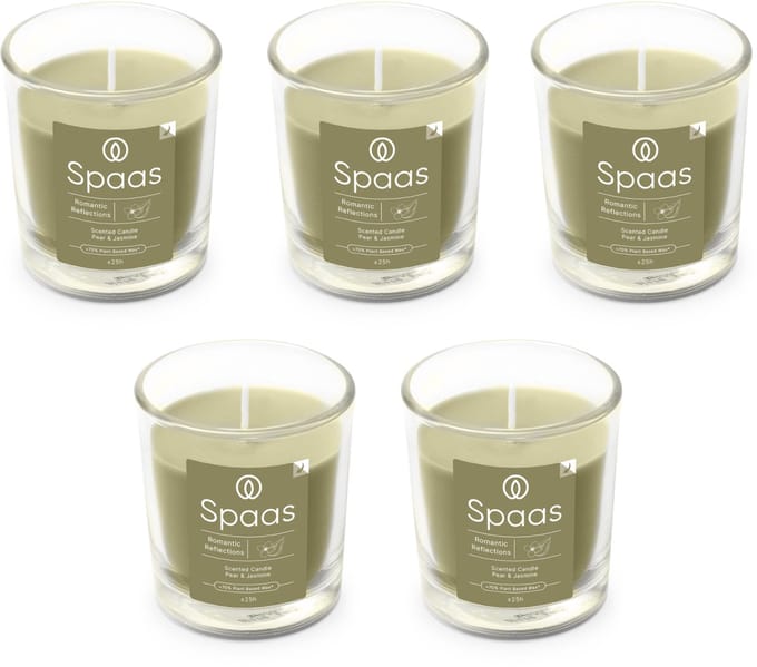 Spaas Geurkaars in glas - Set van 5 kaarsen - Peer en Jasmijn - circa 25u - Romantic Reflections