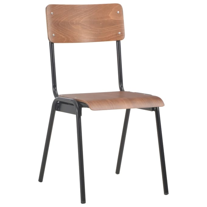 vidaXL - Eetkamerstoelen - 2 - st - massief - multiplex - staal - bruin