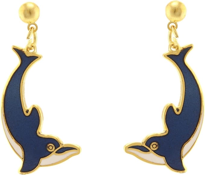 Behave - Oorbellen dolfijn blauw-wit - maritieme zomertrend