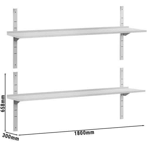 GGM Gastro Dubbele RVS wandschap ECO - 1800x300mm zilver