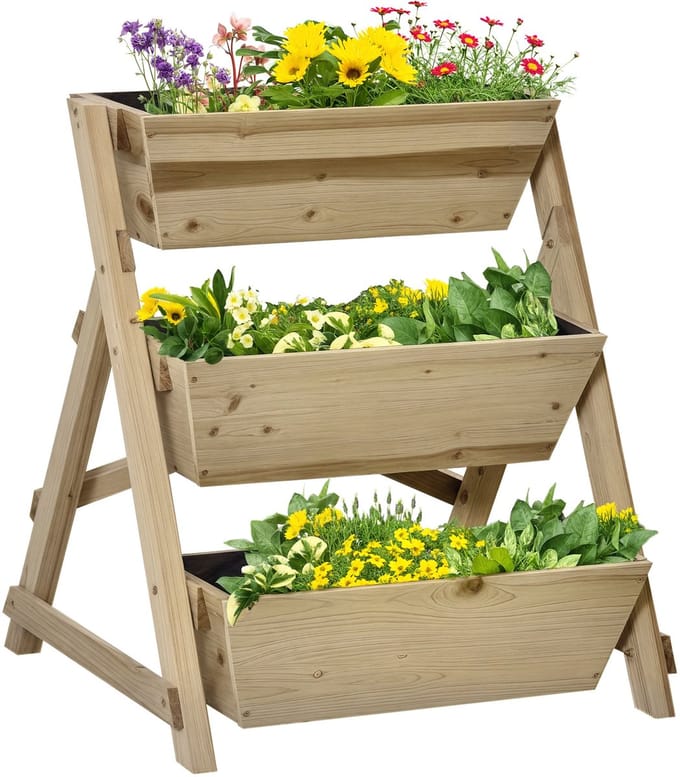 Outsunny - Bloementrap - met 3 treden - non-woven voering - Bruin