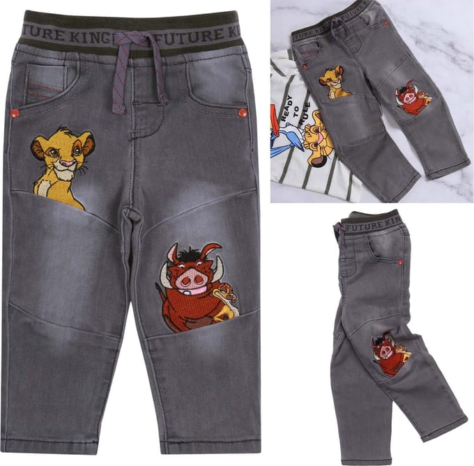 DISNEY Lion King - Simba en Pumbaa Grijze babyjeans met elastische band