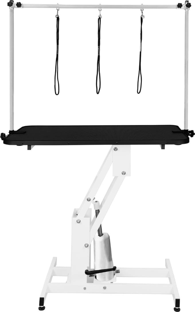 Trimtafel - hondenverzorging - hydraulisch - wit met zwart tafelblad